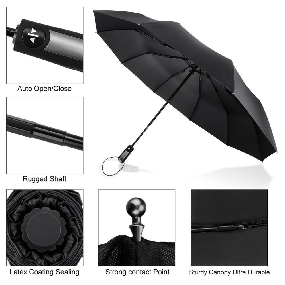 Wind Resistant Three Folding Automatic Umbrella Rain Women Auto Luxury Big Windproof Umbrellas Men Frame Windproof 10K Parasol