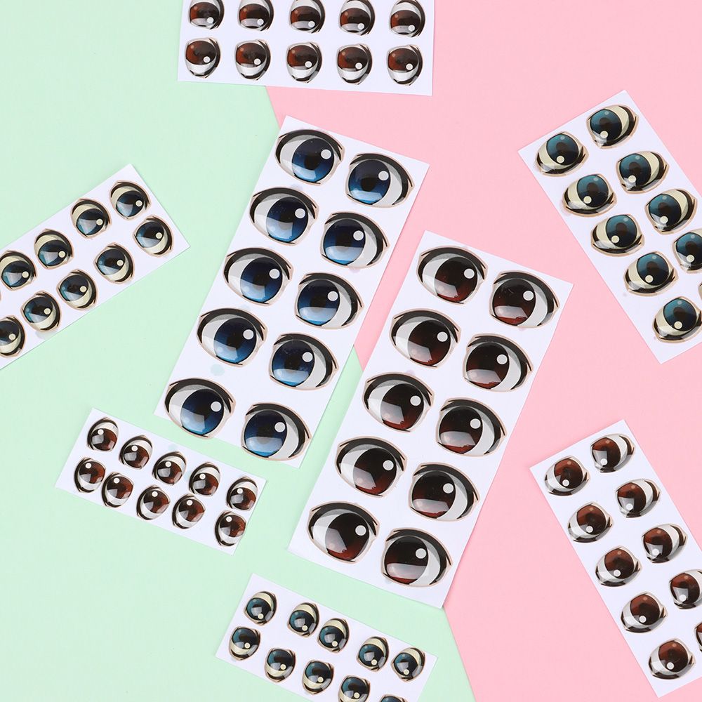 10 Pair Cute Cartoon Eyes Stickers Boy Anime Figurine Doll Face Organ Paster Decals DIY Glass Eye Chips Paper Doll Accessories
