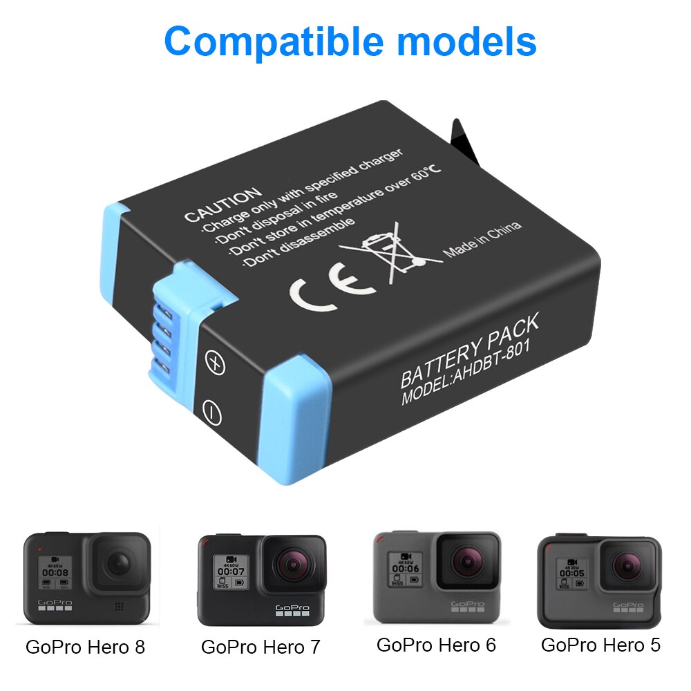 Palo 100%  original til gopro hero 7 hero 6 hero 5 batteri til go pro hero 7 6 hero 5 gopro hero 8 sort afkode kamera batteri