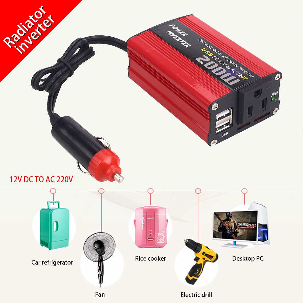 Premium Converter 12V DC To 220V AC Aluminium Alloy Adapter Home Car Inverter High Performance 50/60Hz Power Inverter