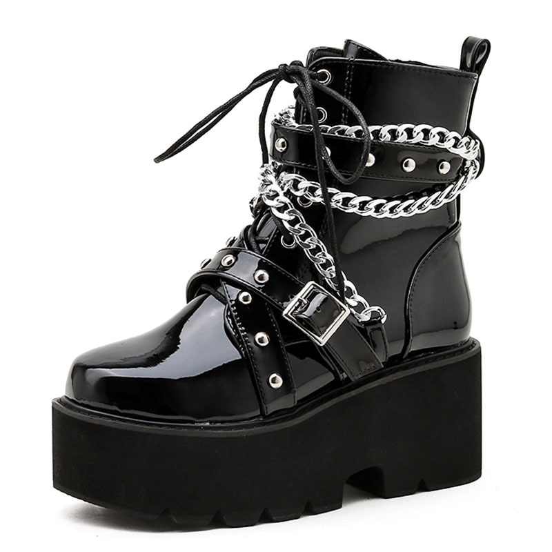 Shoes On Platform Women Chunky High Heels Punk Style Black Boots Shoes ...