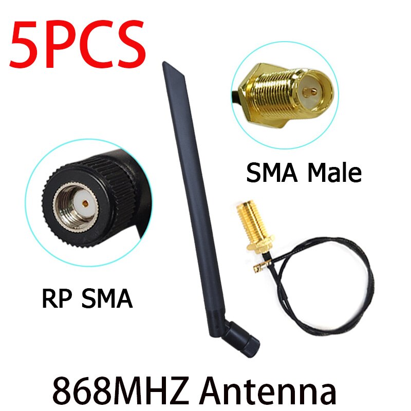 868MHz 915MHz Antenna lora pbx antena 5dbi RP-SMA Connector GSM 915 MHz 868 IOT antena antenne 21cm SMA Male /u.FL Pigtail Cable: 5pcs FC