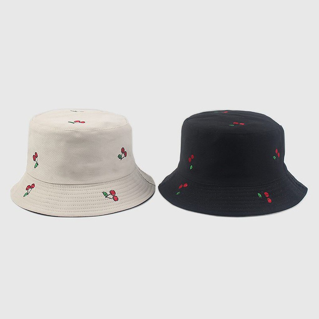 Fruta lindo gorras impresión doble lado plegable pescador gorra de sol Unisex al aire libre del cubo sombreros para las mujeres Bonnet: Beige