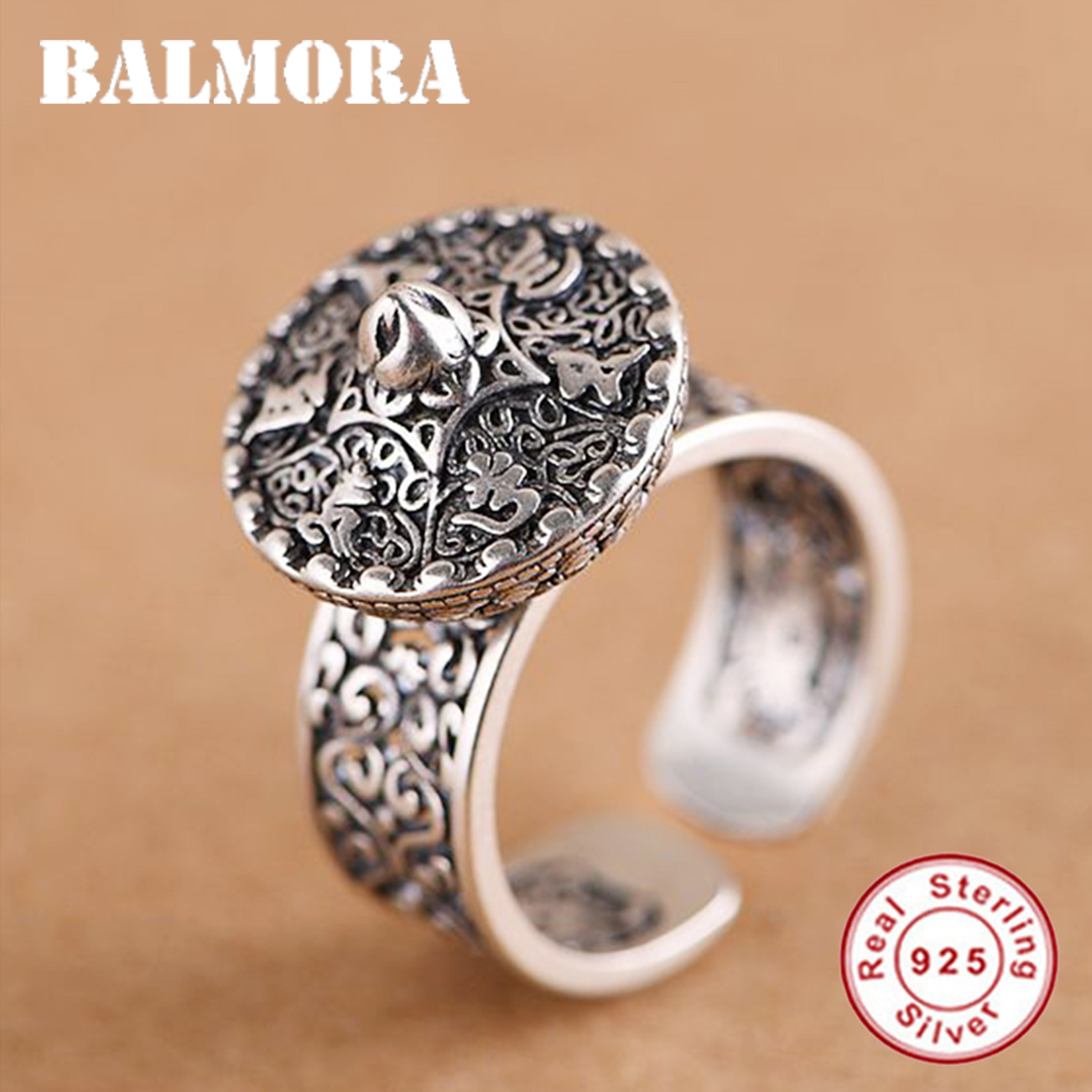BALMORA Reale Dell'argento Sterlina 925 Tradizionale a Sei Carattere Proverbio Open Rotante Anelli per Le Donne Dell'annata Gioelleria Raffinata E Alla Moda Anelli