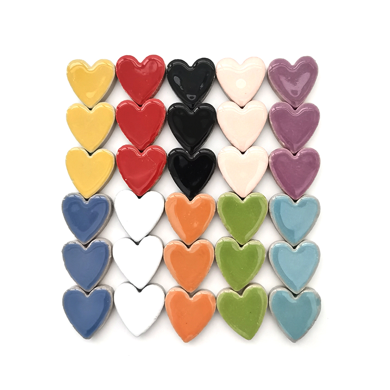 Mosaico de porcelana con forma de corazón, baldosa de 250g, fabricación de mosaico artesanal, azulejos de cerámica de 2,2x2,3x0,5 cm, 60 piezas (6 piezas x 10 colores): 60pcs mixed