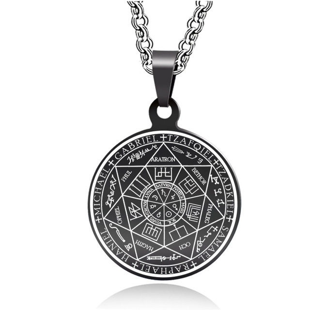 Collar de pentagrama de brujería de acero inoxidable para hombre, colgante de Tetragrammaton judío y hebreo, amuleto de solmón, joyería