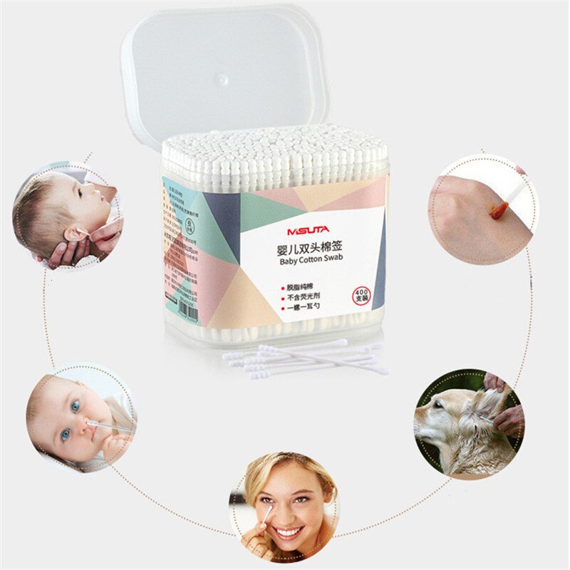 400 Sticks Baby Cotton Swab Double Head Soft Cotton Buds Cleaning Of Ears Tampons Cotonete Pampons Nose Ears Tools Health Beauty