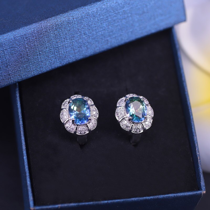 Zomer Stijl Regenboog Kubieke Zirkoon Zilveren Kleur Sieraden Set Voor Vrouwen Armband Ring Ketting Oorbel Set Snel !