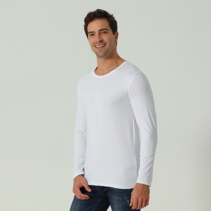 Hvid langærmet modal mænd t-shirt gym fitness mand t-shirts sportstøj mand camisas størrelse s -4xl 9107#