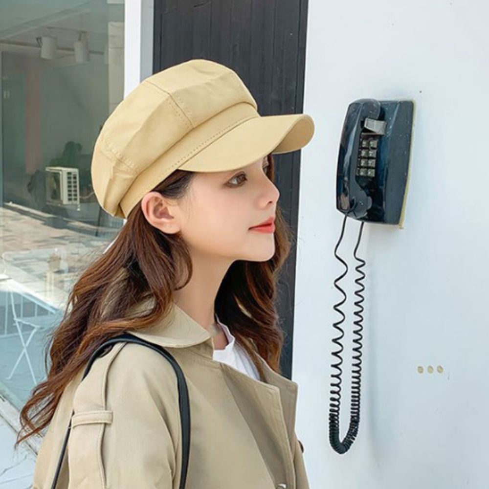 Mode Vrouwen Hoeden Achthoekige Platte Cap Elegante Dames Lente En Herfst Katoen Marine Hoeden Baretten Meisjes Effen Kleur Baret Hoeden: khaki