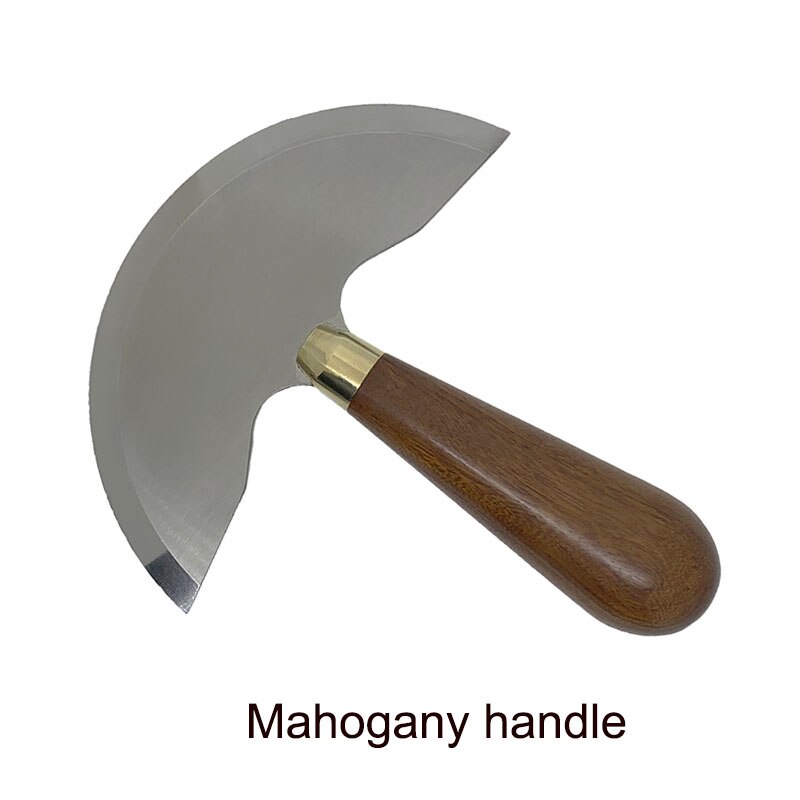 Couteau artisanal en cuir à demi-lame ronde: mahogany handle