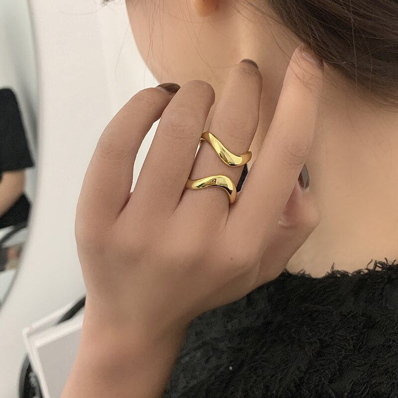 ANENJERY 925 Sterling Silber Geometrische eins Einfache verdrehte Welle Ringe Weibliche Persönlichkeit modisch Schmuck