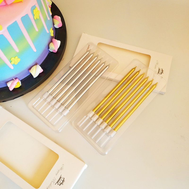 6 Pcs Lange Dunne Cake Kaarsen Metallic Verjaardag Kaarsen Lange Dunne Kaarsen In Houders Voor Verjaardag Wedding Party Cake Decorations