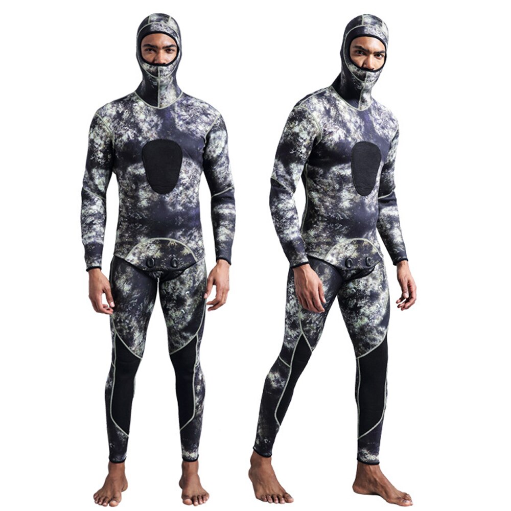 3mm Camouflage Wetsuit Long Sleeve Fission Hooded 2 Pieces Of Neoprene Submersible For Men Keep Warm Waterproof Diving Suit