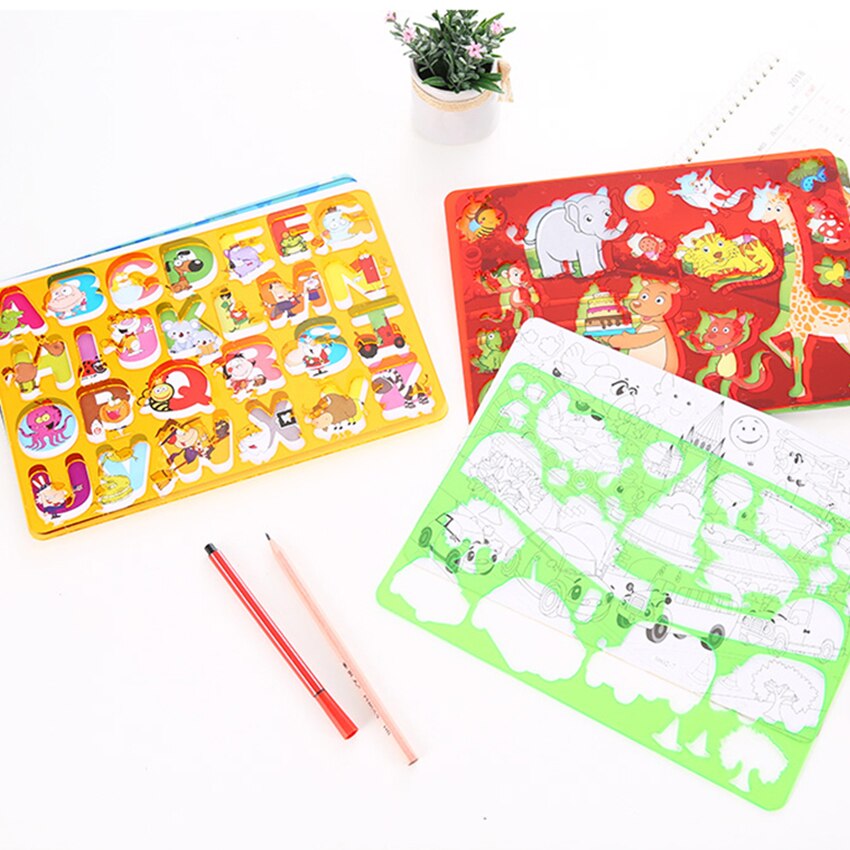 Children Art Drawing Template Students Stationery Cartoon Hollow Painting Rulers School Kids Early Education Supplies Cute Ruler