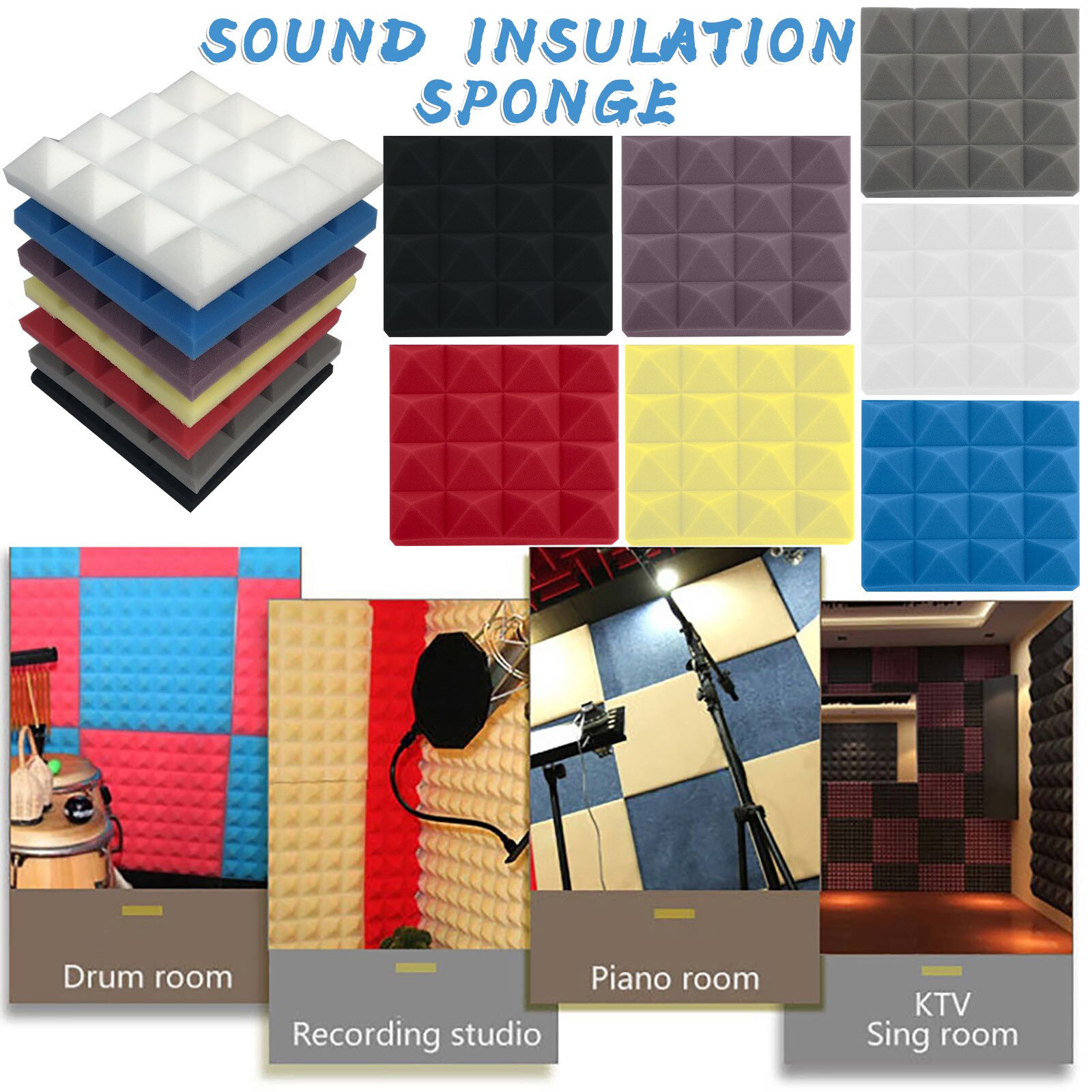 Espuma acústica sencilla para estudio KTV, esponja de absorción de parada, tambor insonorizado, accesorios de habitación, decoración del hogar, tira de sellado de Color sólido