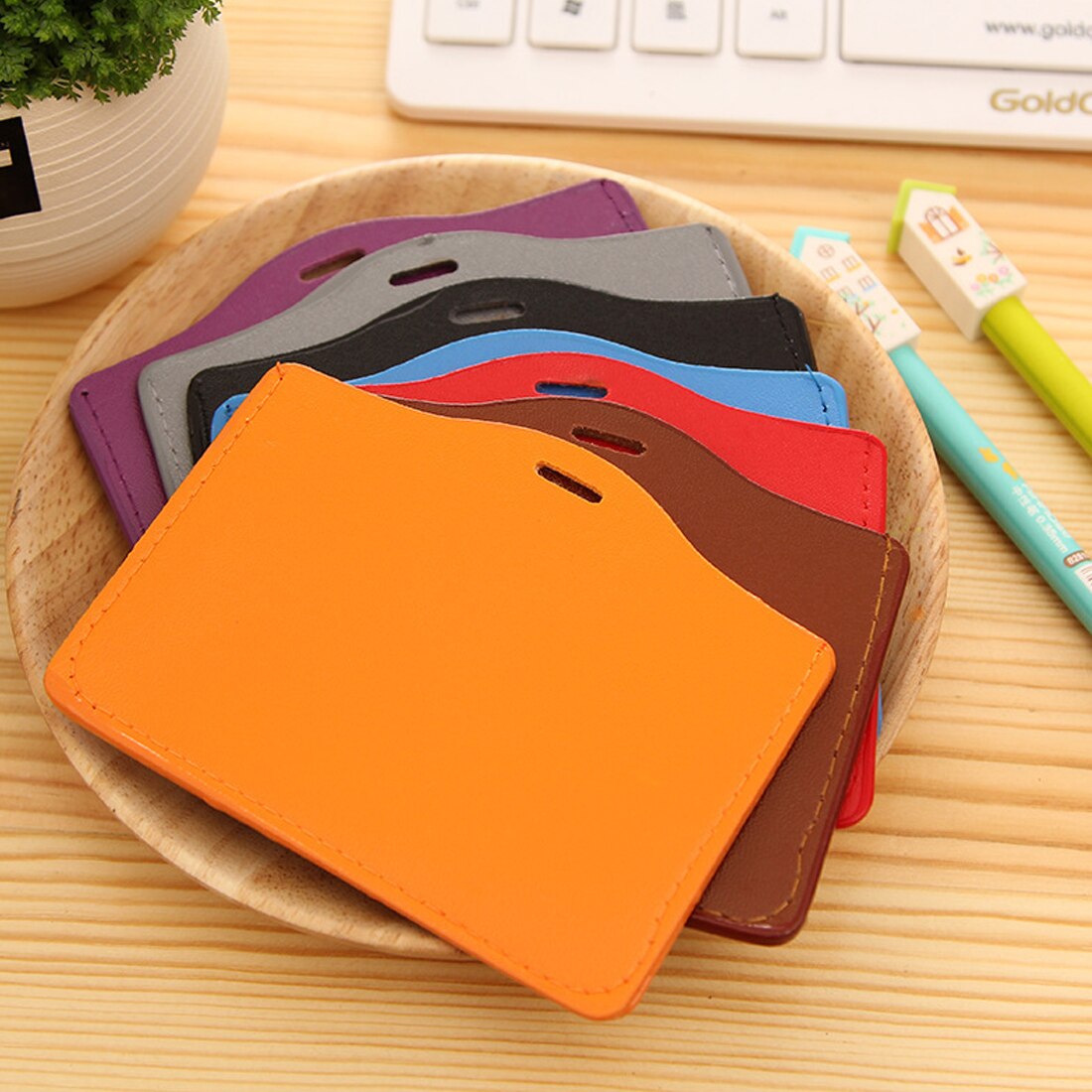 Universele Kleurrijke Pu Leer Creditcardhouders Bankkaart Neck Strap Card Id Houder Studenten Kids Identiteit Badge Card Cover