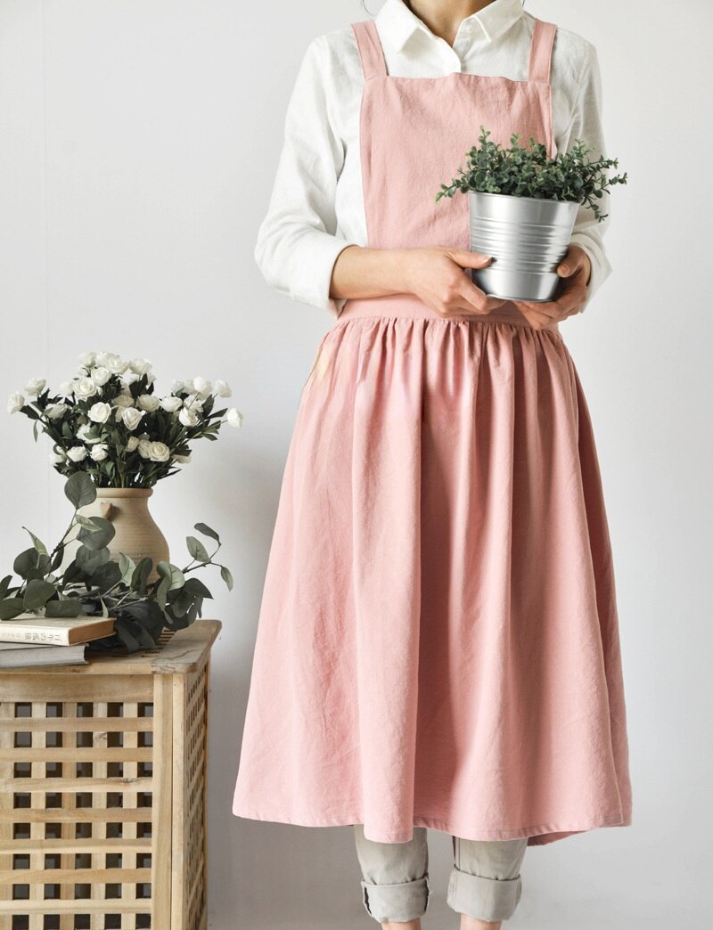 Combinaison tablier en coton et chanvre, nouvelle coréenne, vêtements de travail pour fleuriste de cuisine, mignon,