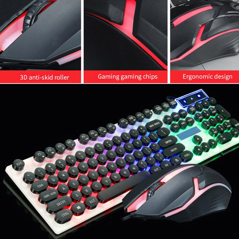 Mekanisk tangentbordsmus färgglad cool bakgrundsbelysning gamingmus och tangentbord wouse ergonomiska tangentbordsset för pc-spelare