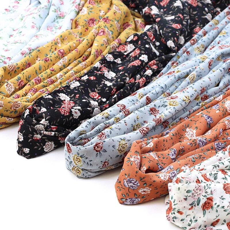 Hijab de gasa con estampado musulmán para mujer, pañuelo árabe para la cabeza, flor, islámico, chales y envolturas, turbantes,