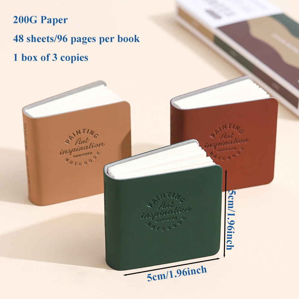 3Pcs 50x50mm Pocket Drawing Book blanks Water color Thick Paper Mini Sketchbook 200g 48sheets Marker Painting Paper Art Supplies