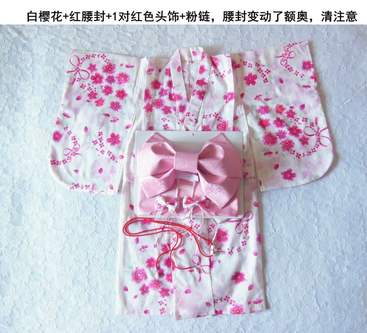 japanese traditional cotton Cosplay Kimono kawaii japan yukata kimono girl flowers kimono dress with obi: color4 / 5T