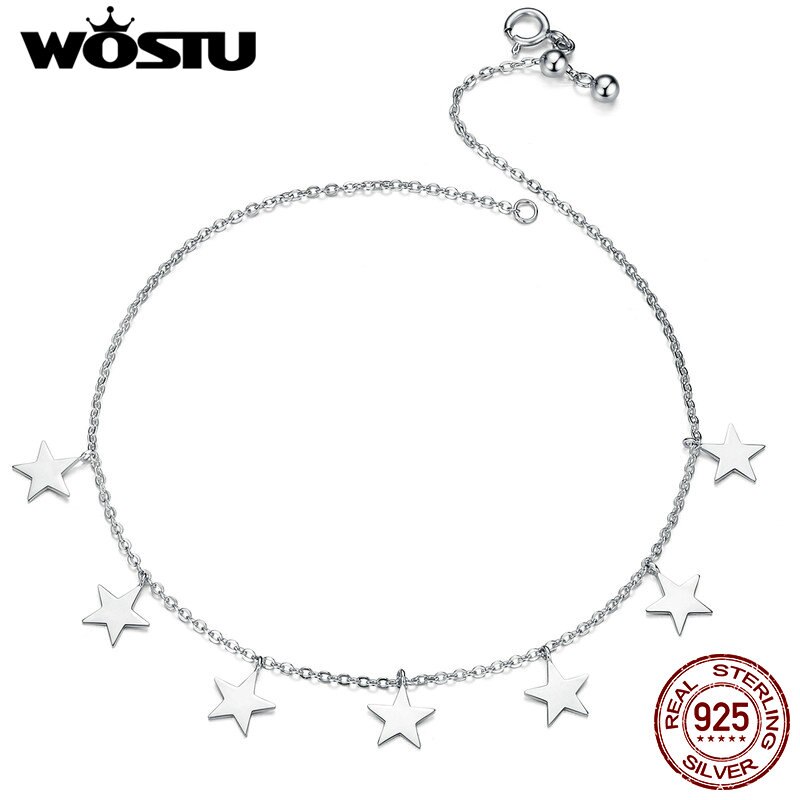 WOSTU Sterne Fußkettchen Kette 100% 925 Sterling Silber Armbinde Für Frauen Fuß Bein Chian Verknüpfung Schmuck BKT008