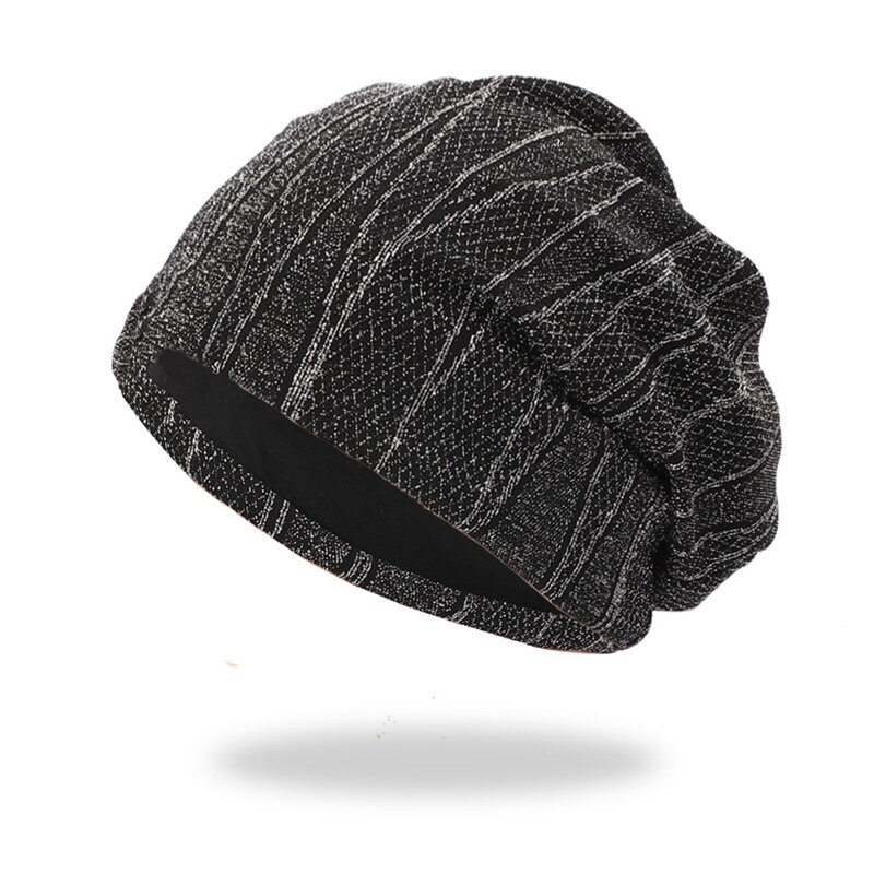 Vinter beanie hætte vindtæt termisk behagelig strikket bomulds hat sportstøj tilbehør: Grå-sort