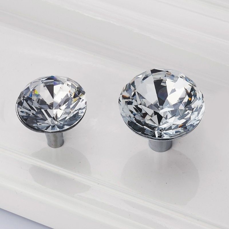 Zinklegering Diamant Kristal Handvat Europese Minimalistische Transparant Kristal Enkel Gat Kast Kledingkast Deurklink Glas Boor H