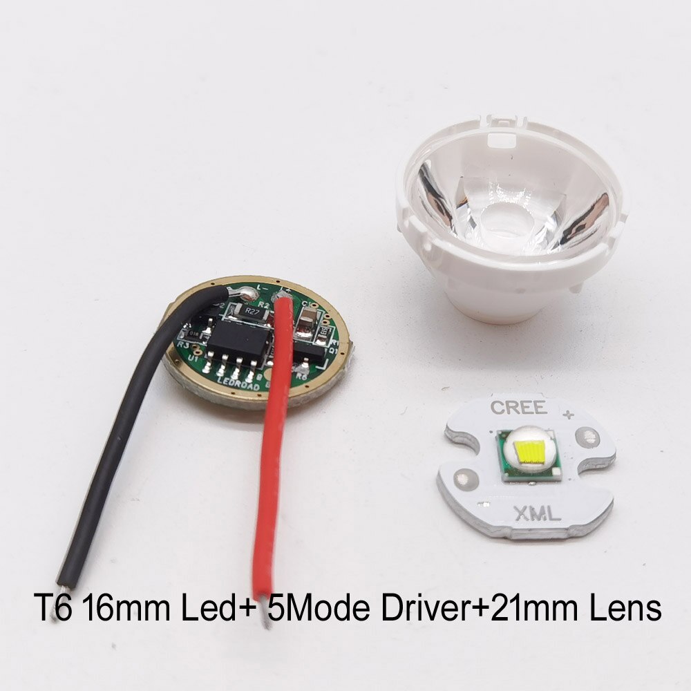 Cree Xm-L Led T6 Wit Licht Met 20 Mm Ster Pcb + 3.7V 5 Modes Led Driver + T6 15 Graden Led Lens Met Base Holder Kit: Kit 16mm led lens.D