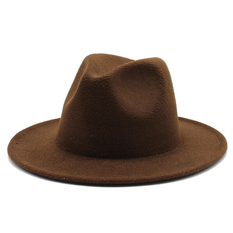 Alle-Match Brede Rand Fedora Hoed Voor Vrouwen Wollen Vilten Hoed Voor Mannen Herfst Winter Panama Gamble Top Jazz cap Ronde Caps Bowler Hoeden: Deep coffee / L59-61cm