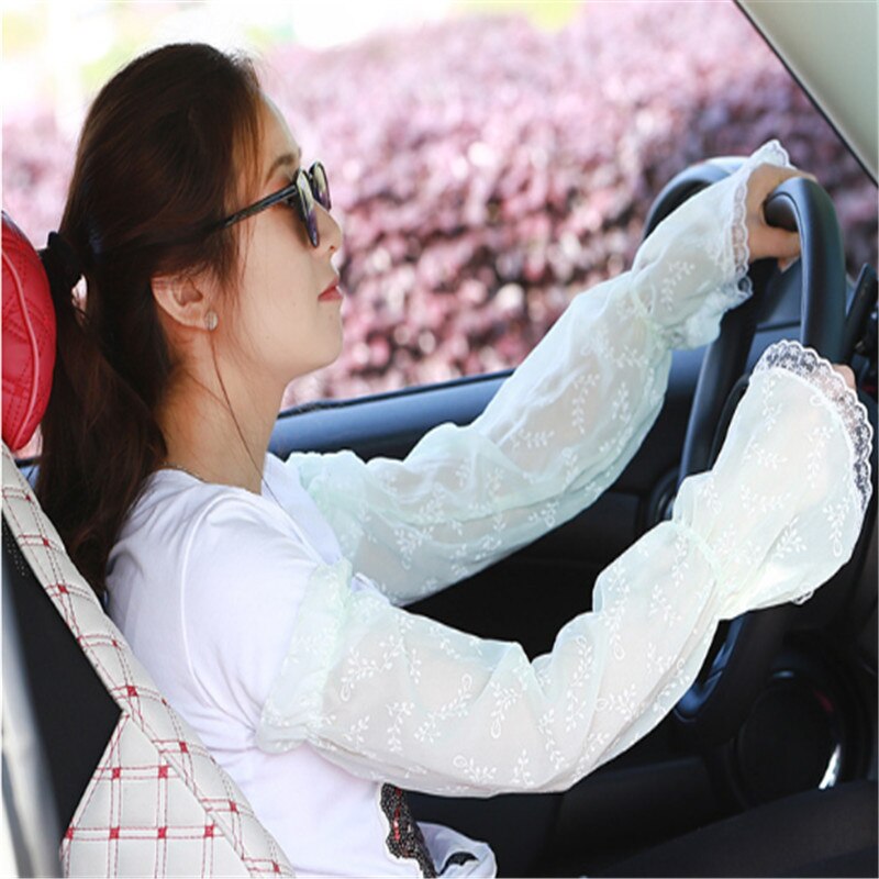 1 paire de manchons de bras à manches longues en dentelle pour femmes, protection solaire uv, pour la course à pied, le cyclisme