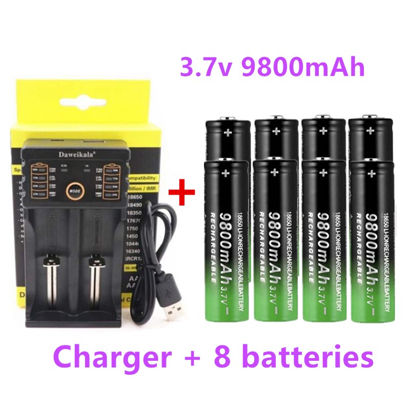 8 pièces New18650 batterie 9800mAh 3.7V 18650 Li-ion batteries batterie Rechargeable pour lampe torche + chargeur