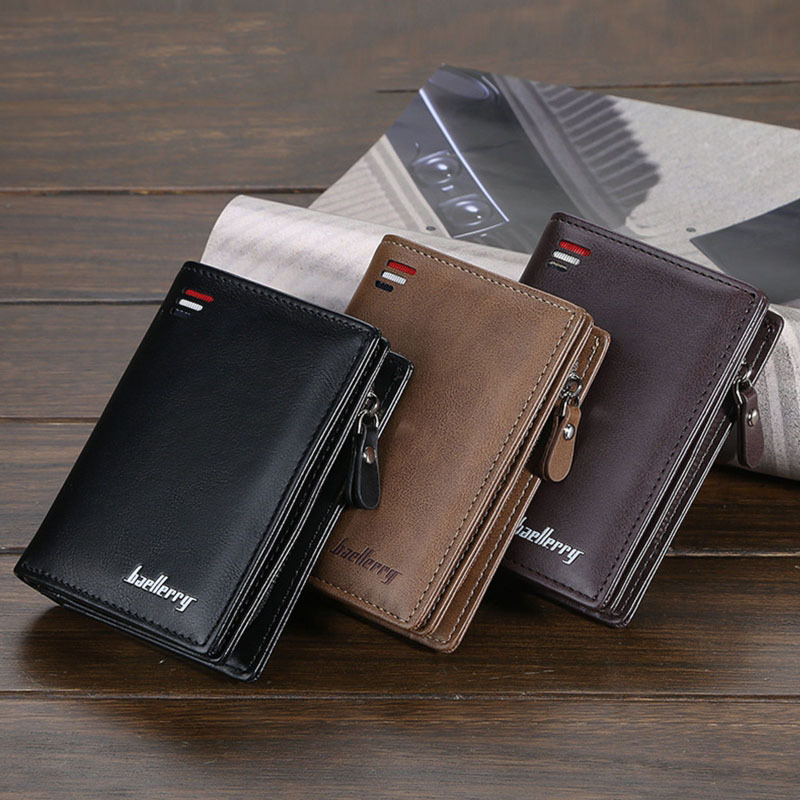 Men Wallets Zipper Card Holder Male Purse PU Leather Coin Holder Wallet