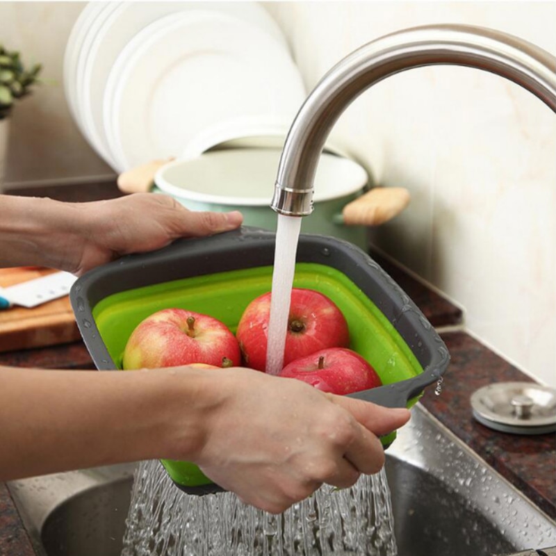 Panier de vidange pliable silicone lavage fruits évier carré égouttoir rond en plastique filtre tamis légumes vannerie YHJ120911