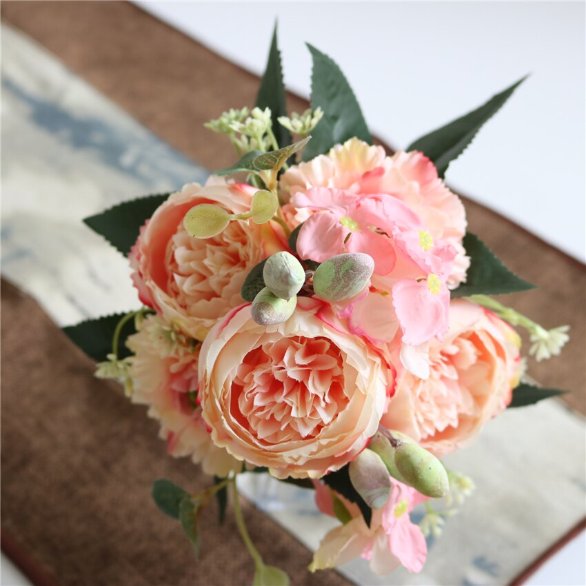 Rose pæon flok europæisk stil kunstige blomster dekorative silke pæoner til hjem hotel bryllup dekoration blomster: E