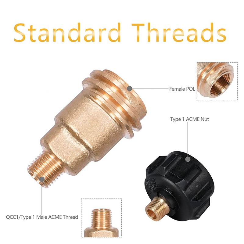 QCC1 Acme Nut Propane Gas Fitting Adapter, Brass Quick Connect Propane Adapter with 1/4 Inch Male Pipe Thread