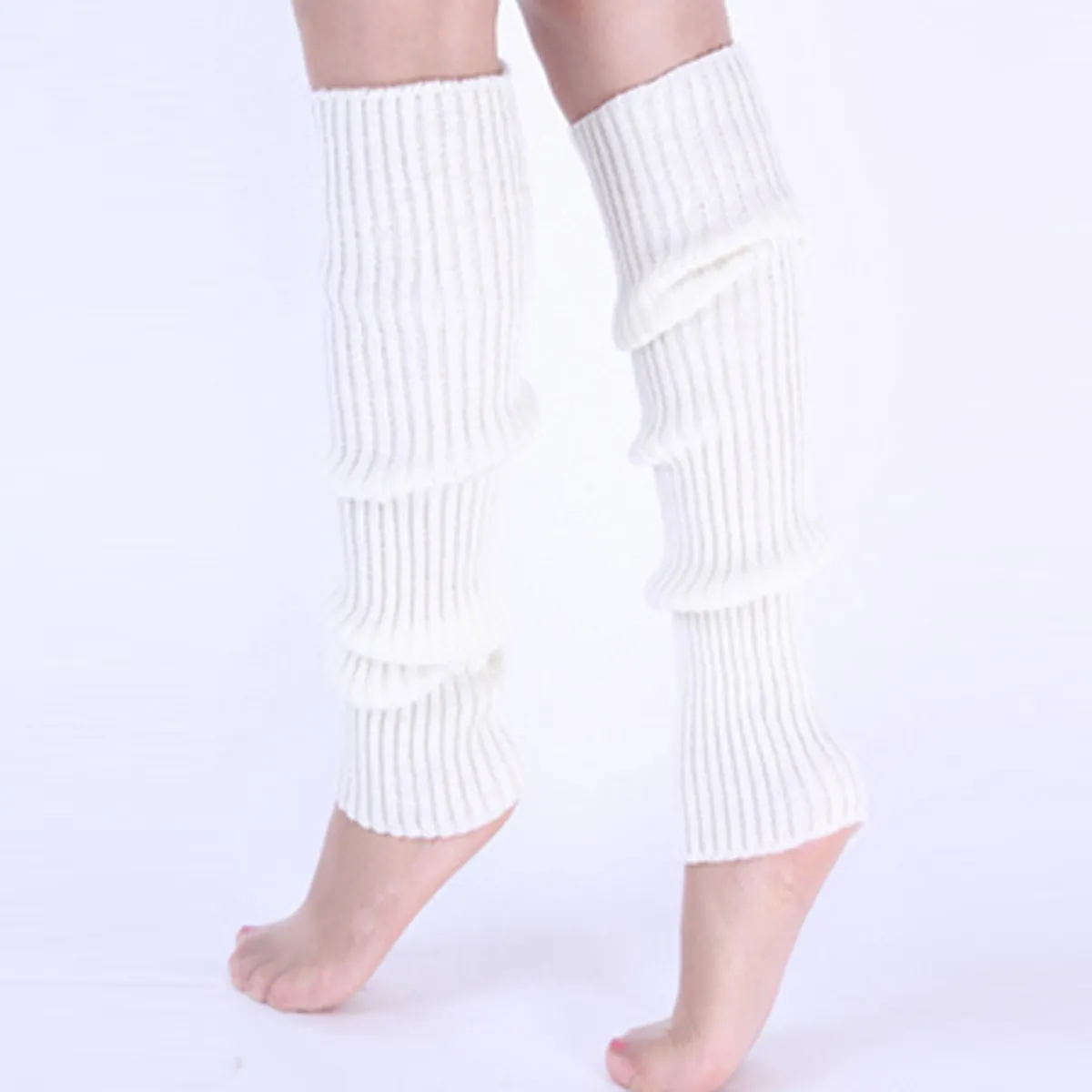 Clássico Knit Leg Warmers, Rib-Knit Joelho-High Leg Warmer Socks, meias das mulheres e meias: Bege