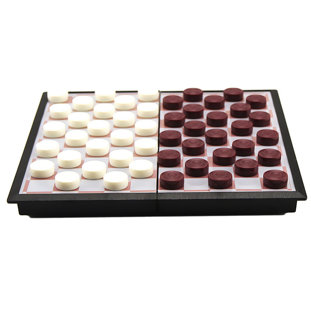 Branco & brown checkers magnéticos/draughts dobrável chessboard jogo de xadrez internacional jogo de tabuleiro de viagem quebra-cabeça brinquedo festa diversão