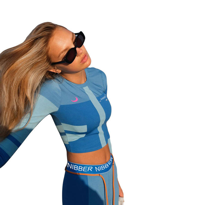 2 stk / sæt vitale kvinder sportsdragter yogasæt gym træningstøj langærmet fitness crop top + høj talje energi sømløse leggings