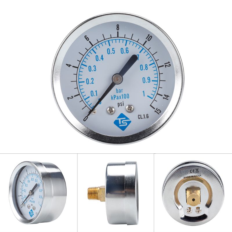 0-15psi 0-1bar/kpa*100 Pressure Gauge 1/4" NPT Back Mount 62mm Dial Pressure Monitor Meter