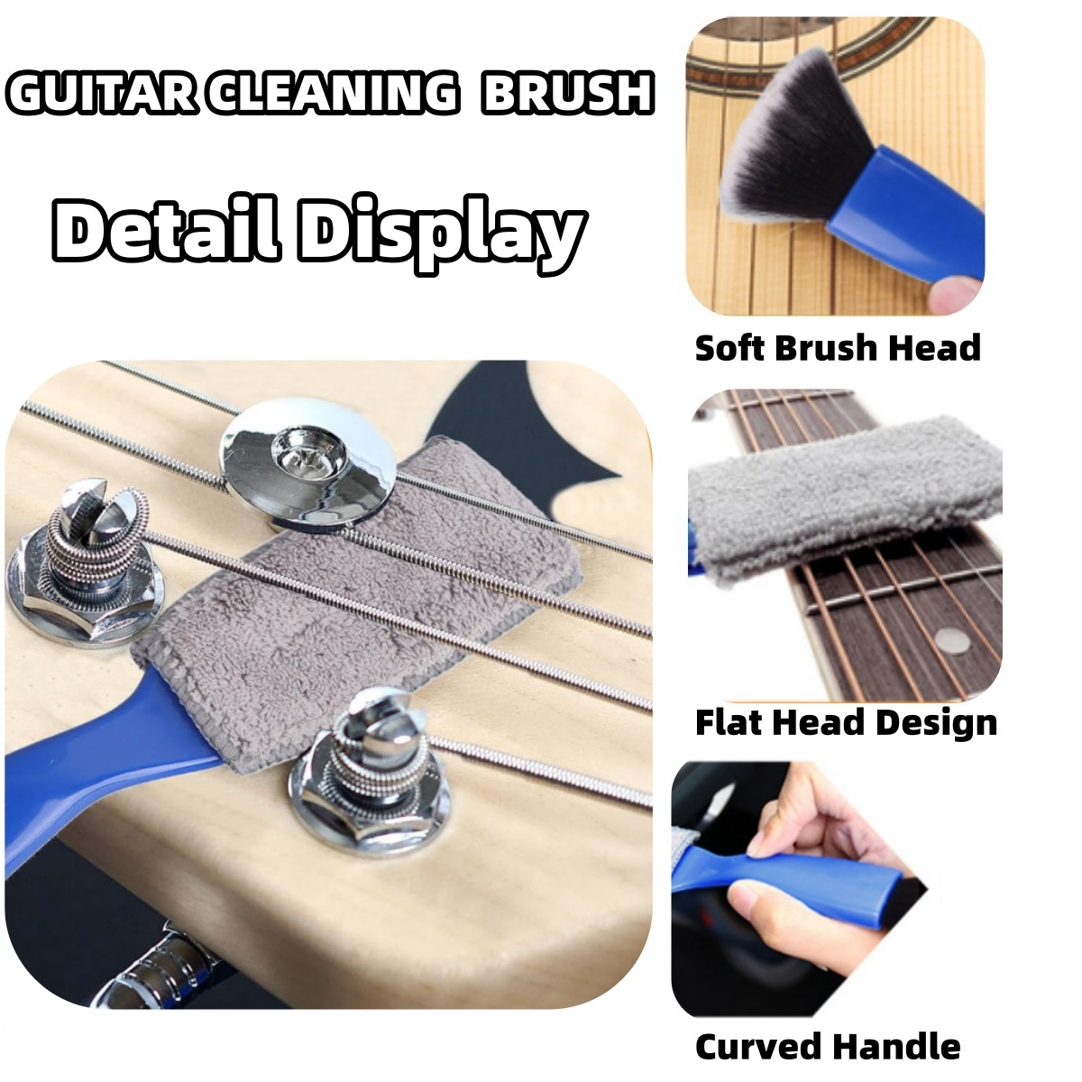1 st dubbelhuvudad gitarrrengöringsborste dammborste för gitarrvård strängar greppbräda musikinstrument rengöringsborste