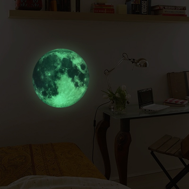 30Cm Lichtgevende Maan 3D Muursticker Voor Kinderkamer Slaapkamer Decoratie Thuis Decals Glow In The Dark Muurstickers