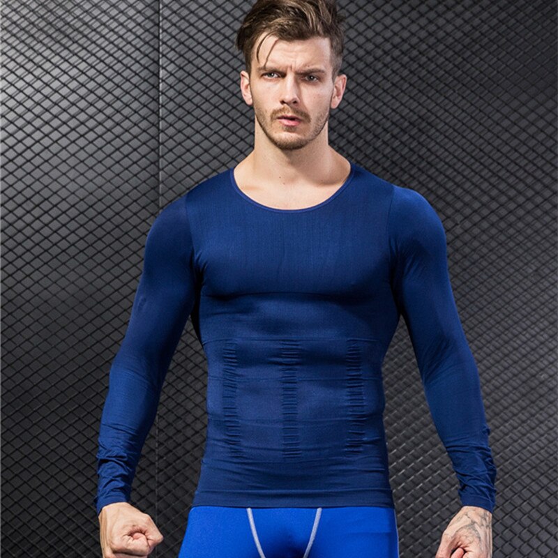 seamless long sleeve men body shaper t shirt sports training tights mens fitness gym tops clothing tee shirt homme