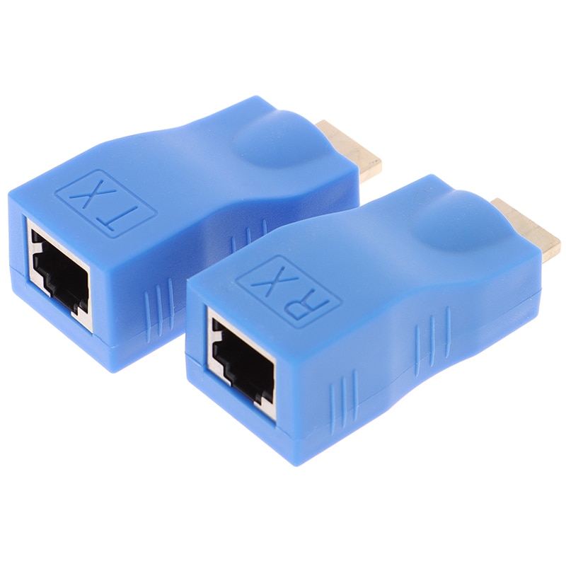 2 Stuks Abs Metal 1080P Hdmi Extender RJ45 Over Cat 5e/6 Netwerk Lan Ethernet Adapter Met blauwe Kleur 30M Transmissie Afstand