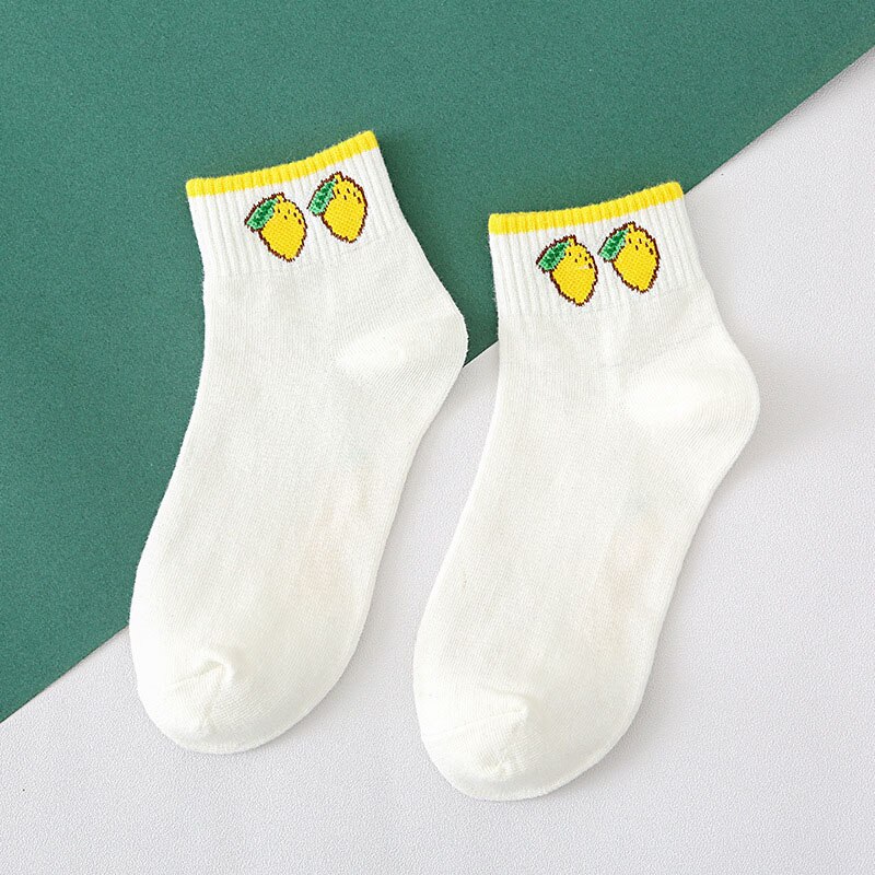 mignon drôle chaussettes femme pêche citron cerise Kiwi fruits chaussettes femmes heureux Calcetines Divertidos Skarpetki blanc Sokken: 3