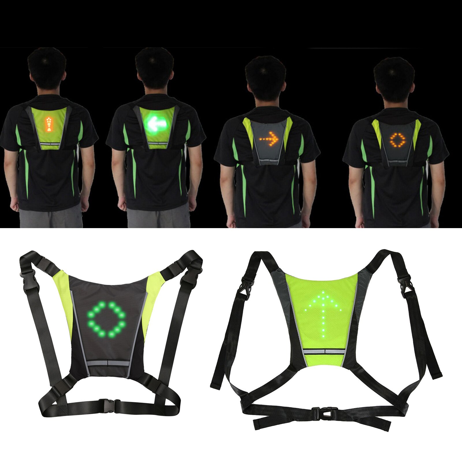 Gilet clignotant, indicateur de Direction lumineux de nuit, sac à dos de vélo, Guide de lumière
