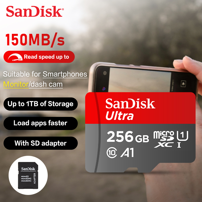 Original SanDisk Micro SD Card C10 32GB 64GB 128GB 256GB 512GB Up to 150MB/s Microsd Memory Card 1TB A1 Flash TF Card for Phone