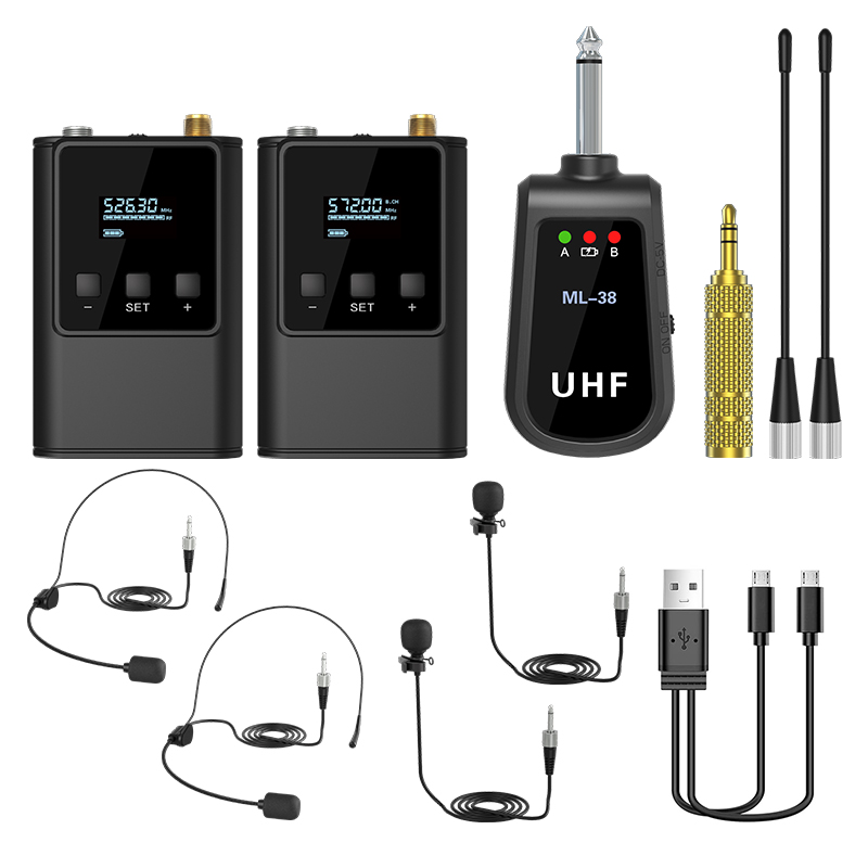 Système de Microphone sans fil double, micro casque/micro sur pied/micro à revers Lavalier avec émetteur et récepteur Bodypack rechargeables: Autre