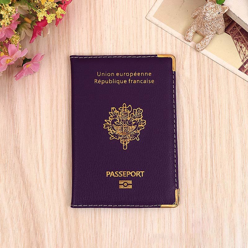 PU Leer Frankrijk Passport Cover Credit Card Slots Porte-Passeport Housse voor Mannen Vrouwen Franse Paspoorten Organisator voor Reizen: purple